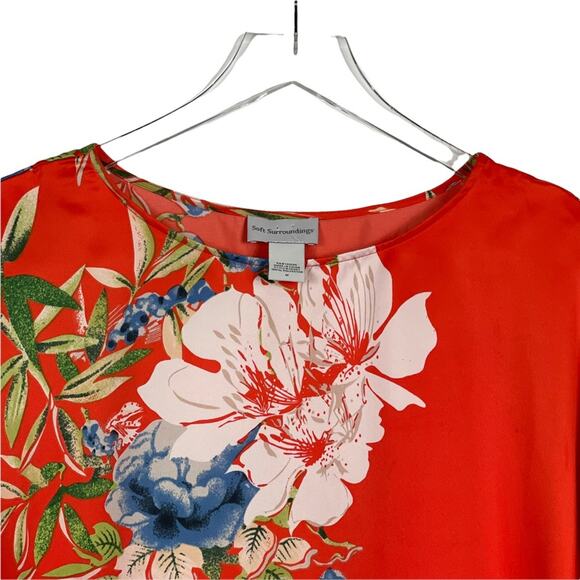 Soft Surroundings Top Blouse Orange Floral Size Medium - Picture 2 of 7